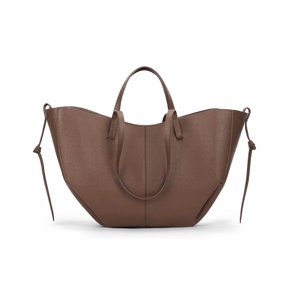 Brown Vegan Leather Tote Bag Oversized Shoulder Bag Minimalist Work Purse Large